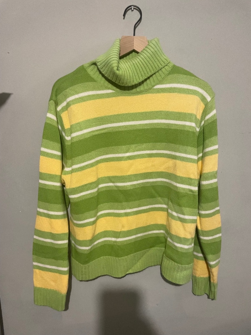 Mountain Lake women’s extra large green and yellow striped cow neck sweater